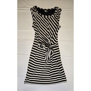 Guess Sleeveless Striped Mini Dress Wrap Tie Small Black/Cream Pullover Luxe
